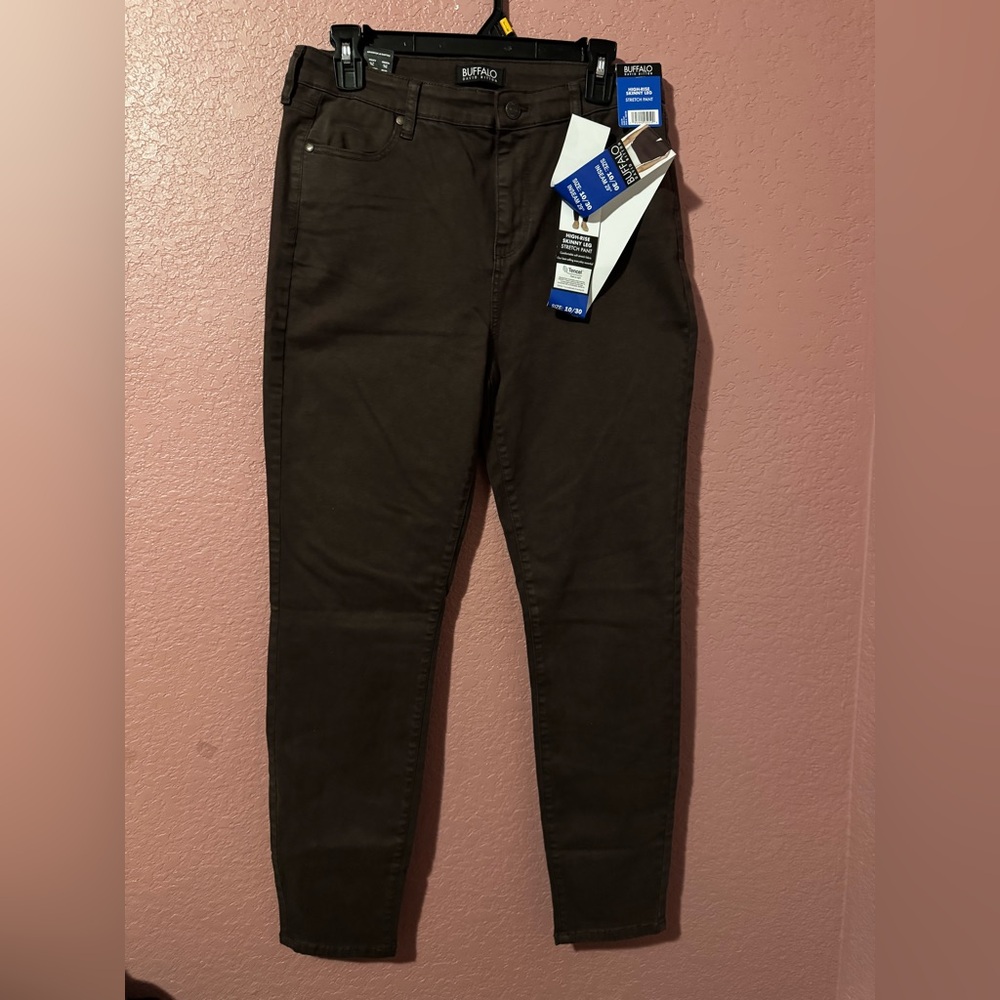 Buffalo David Bitton High-Rise Stretch Pants in Dark Brown